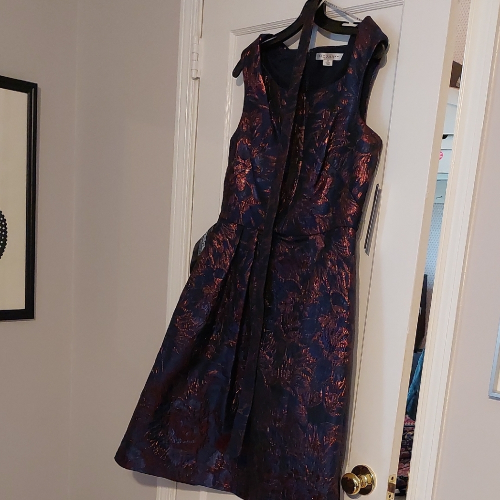 Kay Unger Blue and Rose Metallic A-Line Midi Dress - Picture 3 of 9